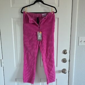 Pink Corduroy Trouser Pants - Women's Casual Straight Leg